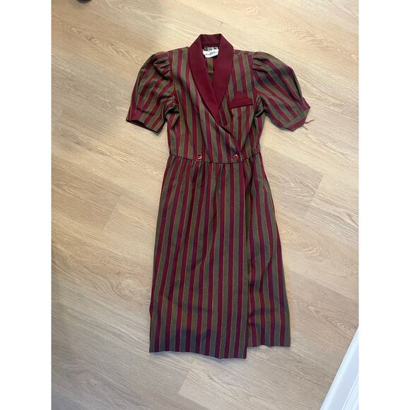 VTG 60s 70s Saks Fifth Ave Mod Wiggle Party Pockets Stripe Collar Dress Sz S - Picture 1 of 7